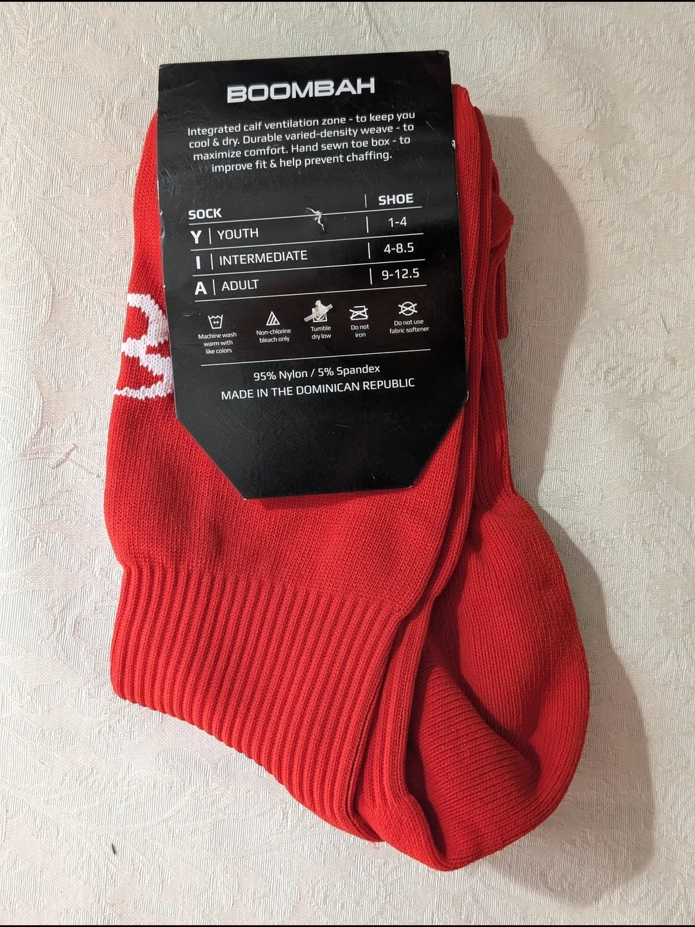 Boombah Men's Athletic Socks Breathable Logo Red/White Nylon Spandex 1 Pair